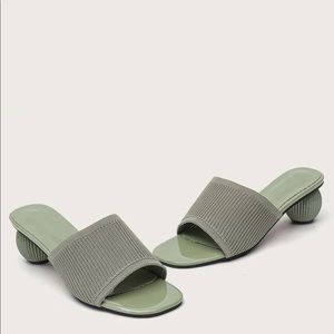 Rib Knit Sculptural Heeled Sandal Mules